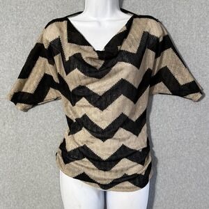 Susan Lawrence Boho Chevron Knit Cowl Neck Top Womens Medium Made USA